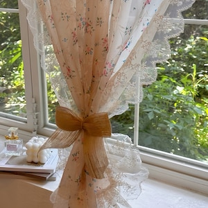 Floral Lace Sheer Curtain, Lace Ruffle Window Coquette Decor Curtain, Lace Cafe Curtain, Living Room, Kitchen Curtain