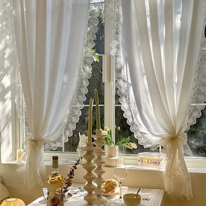 Voilage en dentelle blanche, rideau de fenêtre en dentelle minimaliste pour chambre à coucher, salon, cuisine, café