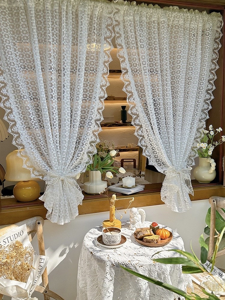 Lace Curtain, French Style One Panel Window Decor Curtain for Cafe