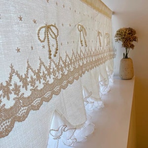 Ruffle Lace Valance Curtain, French Country Style Rod Pocket Farmhouse Valance For Kitchen, Window Decor