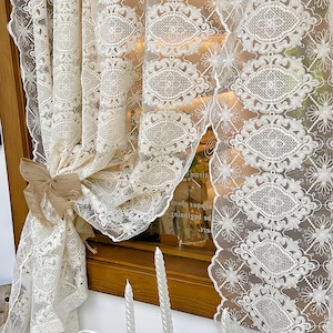 Lace Embroidered Sheer Curtain, Cream  French Country Style One Panel Window Decor Curtain
