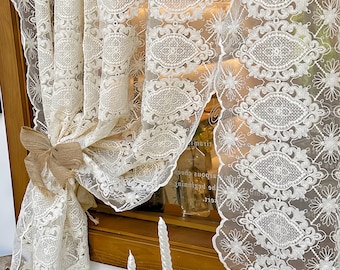 Lace Embroidered Sheer Curtain, Cream  French Country Style One Panel Window Decor Curtain