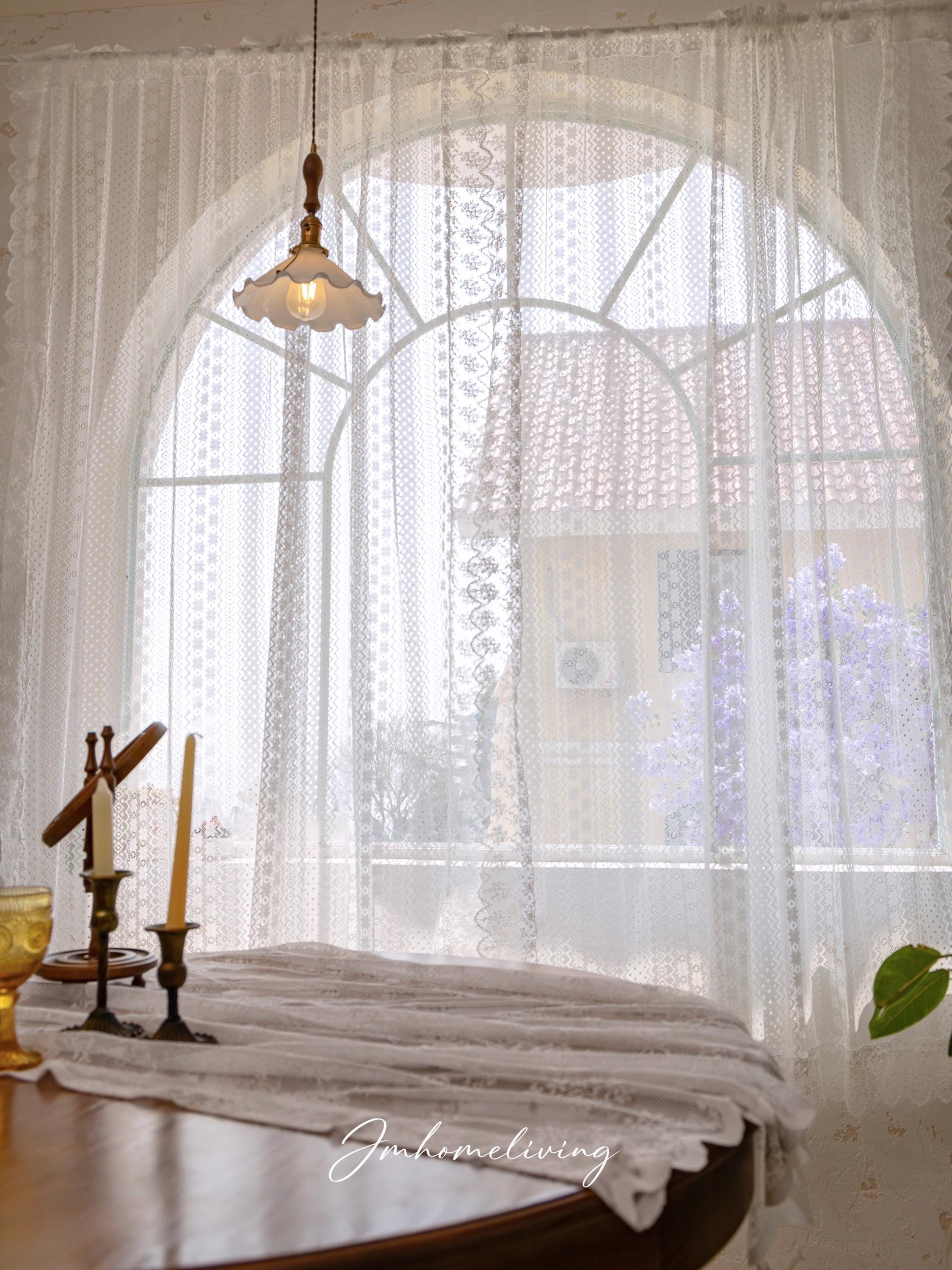 ホワイトレースカーテン、フリルフレンチスタイルレース窓装飾カーテン