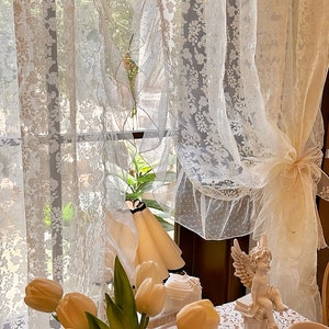 Ruffle Lace Sheer Curtain, Cafe Curtain, Living Room, Kitchen Curtain, Window Decor