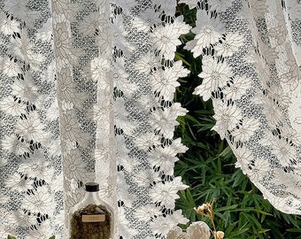 Rideau floral en dentelle, rideau en dentelle blanche pour salon, café, cuisine, chambre, rideau décoration de fenêtre