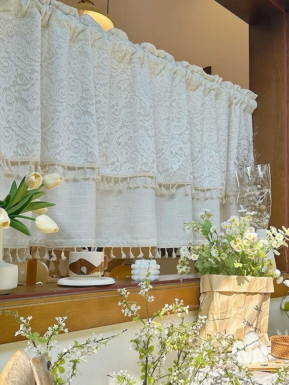 Mantovana Per Finestre In Lino Con Ricamo Floreale – SUTAVIA – 137x45 Cm – Rustica E Chic - 4