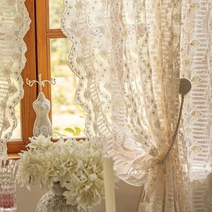 Lace Embroidered Curtain, One Panel Window Decor Curtain For Living Room, Cafe, Kitchen