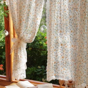 Lace Orange Floral Curtain, Country Style Cottage One Panel Window Decor Curtain