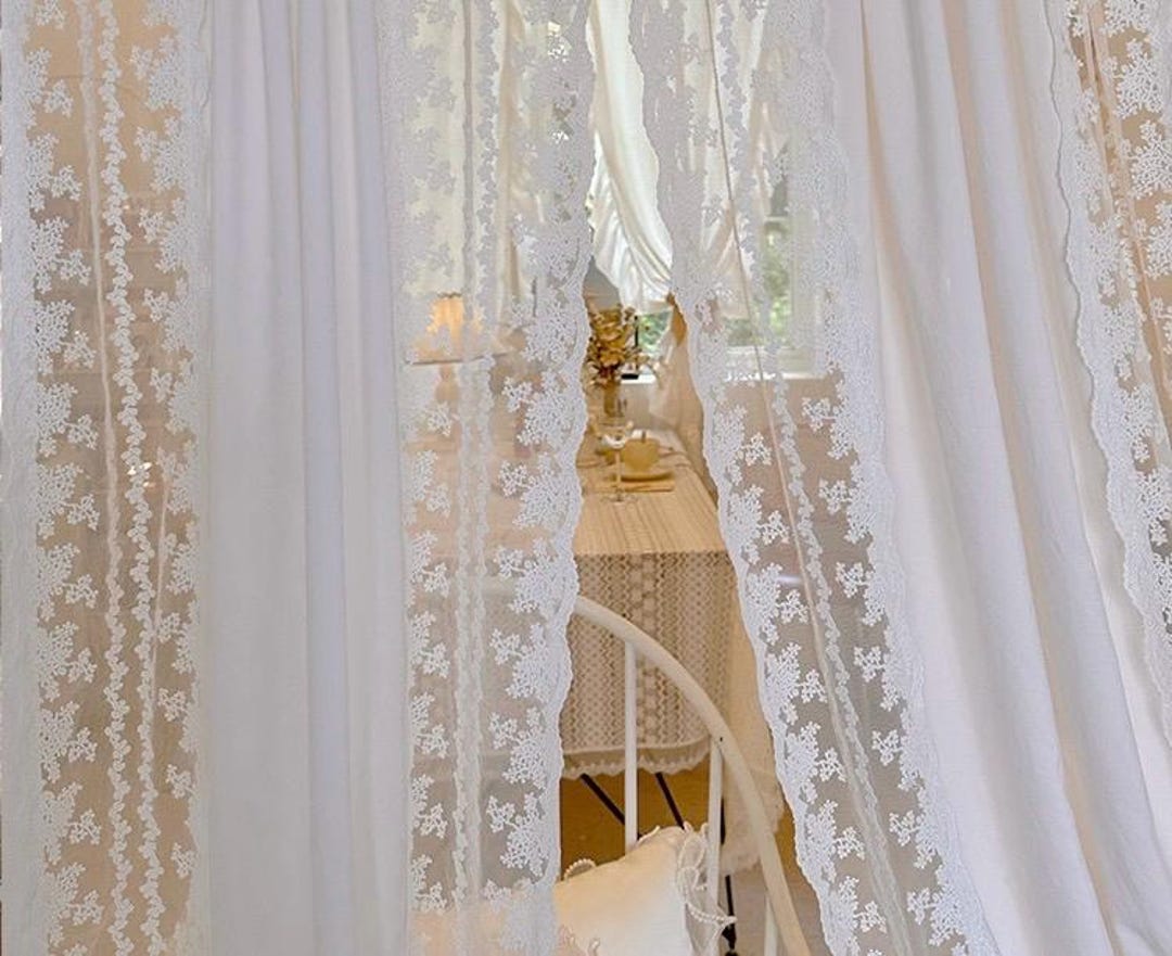 White Lace and Cloth French Style One Panel Rod Pocket Window