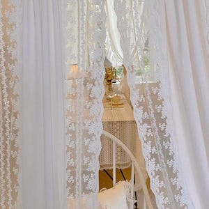 White Lace And Cloth French Style One Panel Rod Pocket Window Curtain