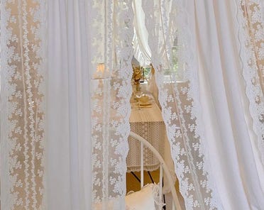 White Lace and Cloth French Style One Panel Rod Pocket Window