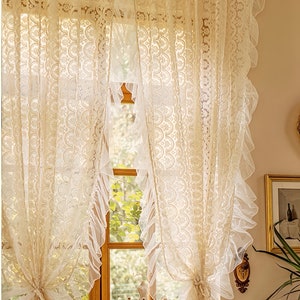 Lace Sheer Curtain, Ruffle Lace Window Decor Cafe, Living Room, Kitchen, Bedroom Sheer Curtain