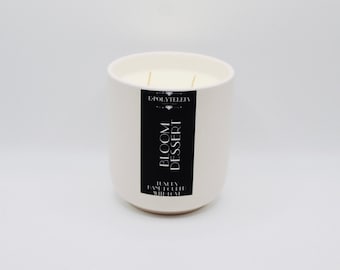 WHITE JAR 13oz Vela hecha a mano ecológica, Vela de mecha de algodón, Vela de cera de soja natural, Tarro de cerámica reutilizable, Regalo perfecto, Postre, Pastel