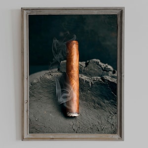 Cigar Smoke Wall Art, Rustic Print for Man Cave, Cigar Lounge, or Bar Decor, Moody Tobacco Poster Gift for Cigar Lovers