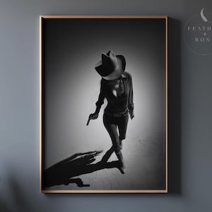 Cowgirl western fashion print, modern western wall art, cowgirl art, unique gift for bachelor, western bar decor, gift for men