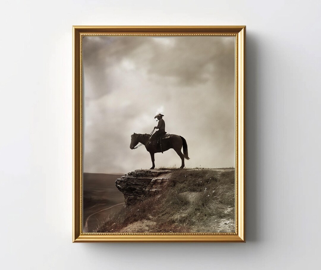 Vintage Cowboy on Horse Print: Western Desert Wall Art - Etsy