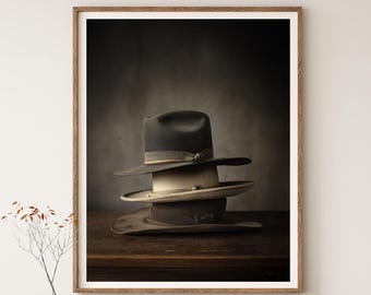 Vintage Cowboy Hats Art Print: Western Farmhouse Decor