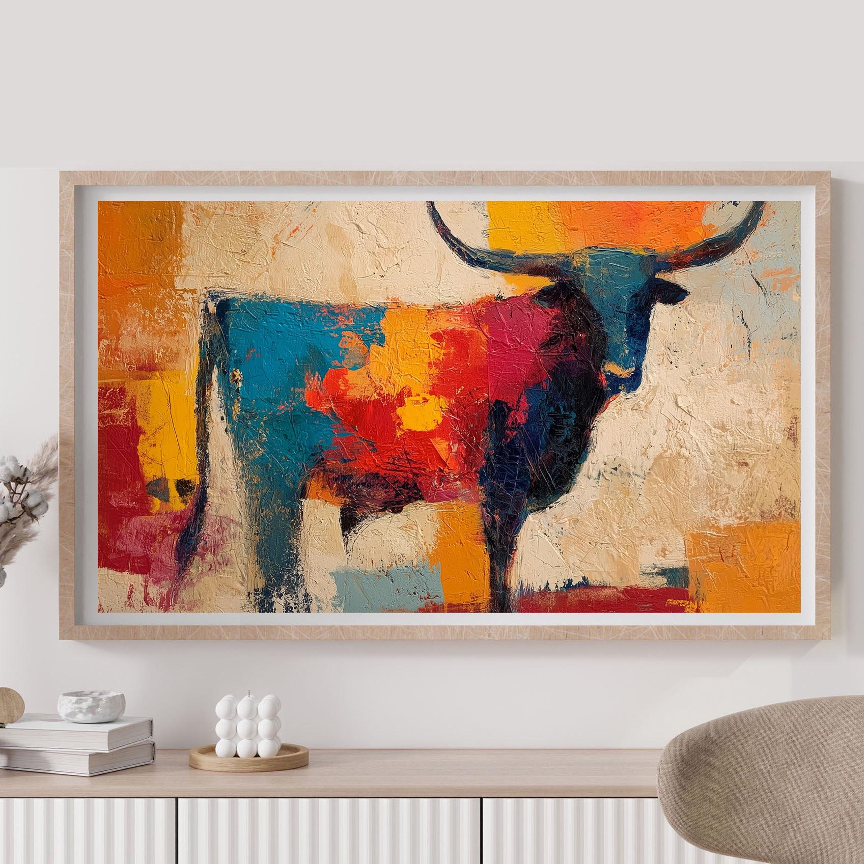 Quadro Su Tela 5 Pezzi KREATIVE ARTS, Stampe Moderne Con Longhorn Bianco E Nero, Decorazione Parete Soggiorno 152x81 Cm - 5