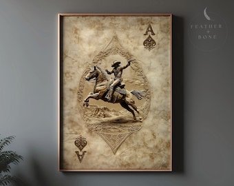 Gold Ace of Spades Cowboy Art Print: Western Man Cave Decor