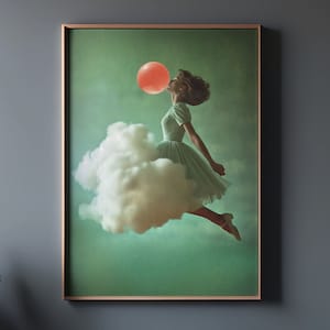 Girl blowing bubble print, Wall Art, Luxury Poster, Luxury Wall Art, Large Prints, Poster Prints, Neutral Painting, vintage print