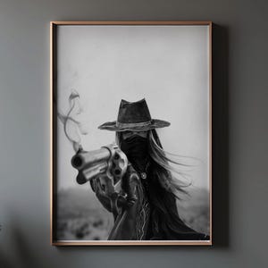 Western Cowgirl Six Shooter Art Print: Wild West Decor