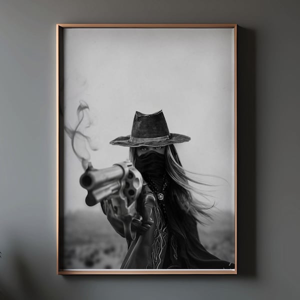 Western Cowgirl Six Shooter Art Print: Wild West Decor