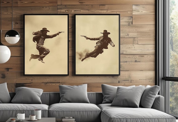 Western Cowboy Shootout Print: Vintage Wild West Art Poster - Etsy