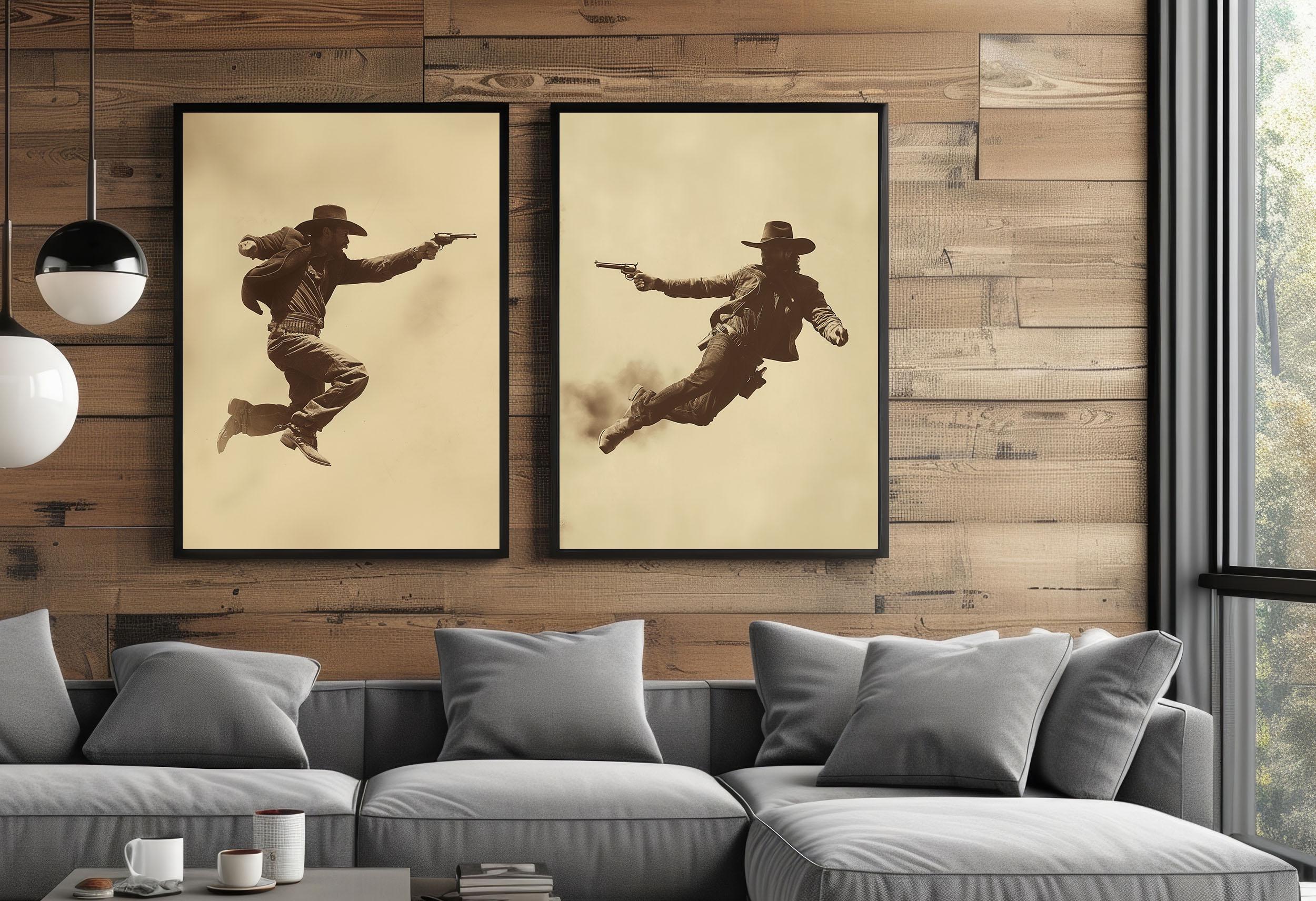 Western Cowboy Shootout Print: Vintage Wild West Art Poster - Etsy