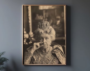 Funny Bathroom queen Wall Art Decor, Vintage queen Portrait Gift for Friend, Midcentury Poster Print, Toilet Humor Amusing funny bar decor