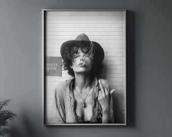 Badass Cowgirl Mugshot Print: Vintage Rebel Woman Portrait