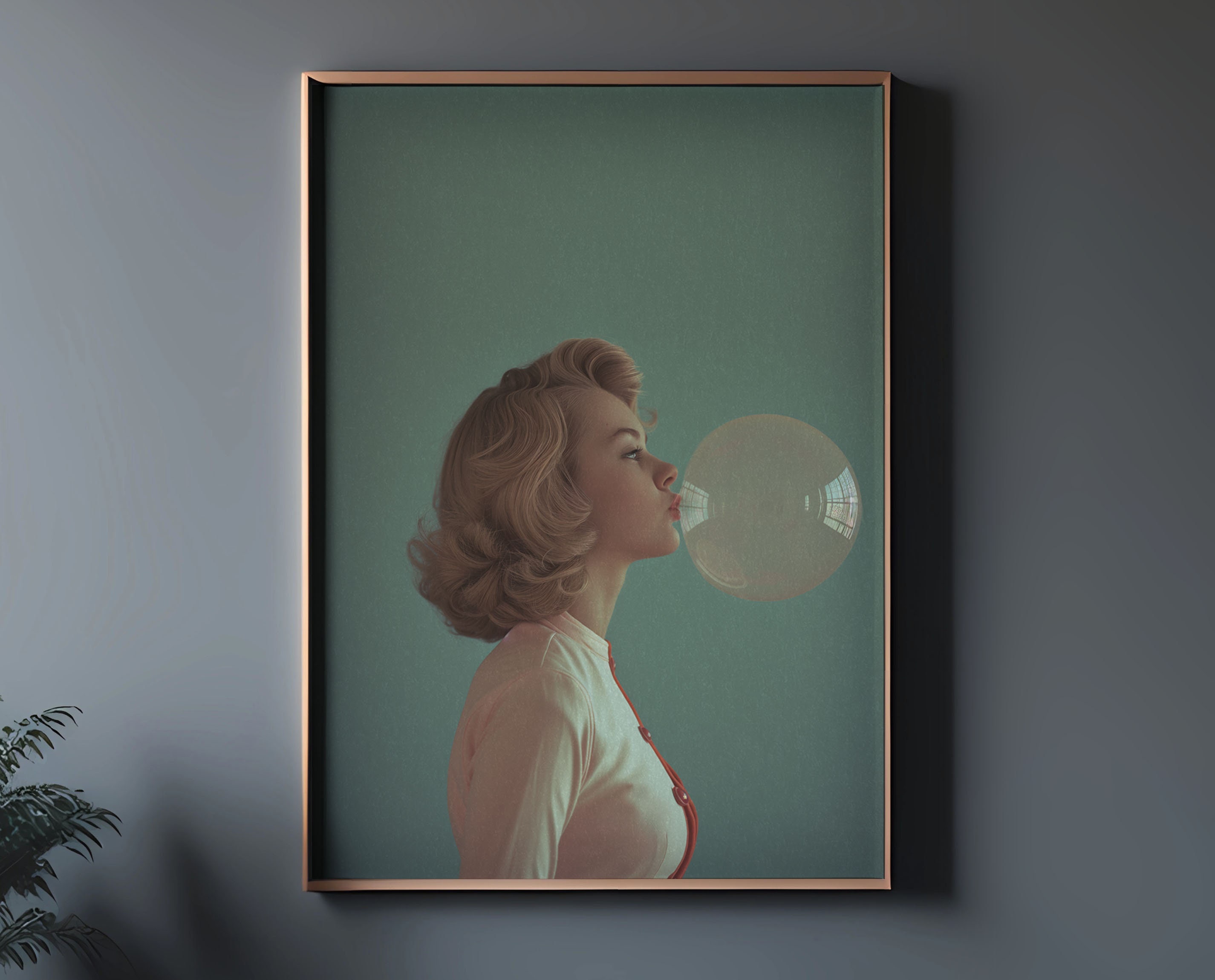 Girl Blowing Bubble Print: Mid-century Modern Atomic Wall Art - Etsy