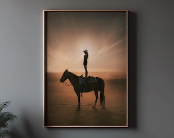 Cowgirl Horseback Riding Art Print: Western Vintage Style Poster