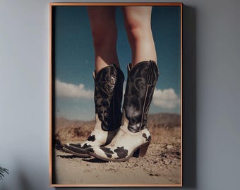 Cowgirl Boots Desert Art Print, Western Ranch Decor