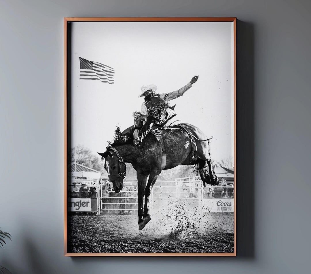 Rodeo Cowboy Wall Art Print, Bucking Horse Western Decor, Black and ...