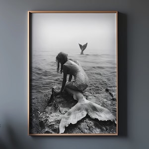 Mermaid Wall Art, Vintage Wall Art, Mermaid Print, Bathroom Wall Art, beach house poster, Mermaid and ocean Art, Bath Decor, master bath
