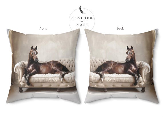 Lot De 2 Petits Coussins Décoratifs Carrés 7" - Motif Cheval - Occasion