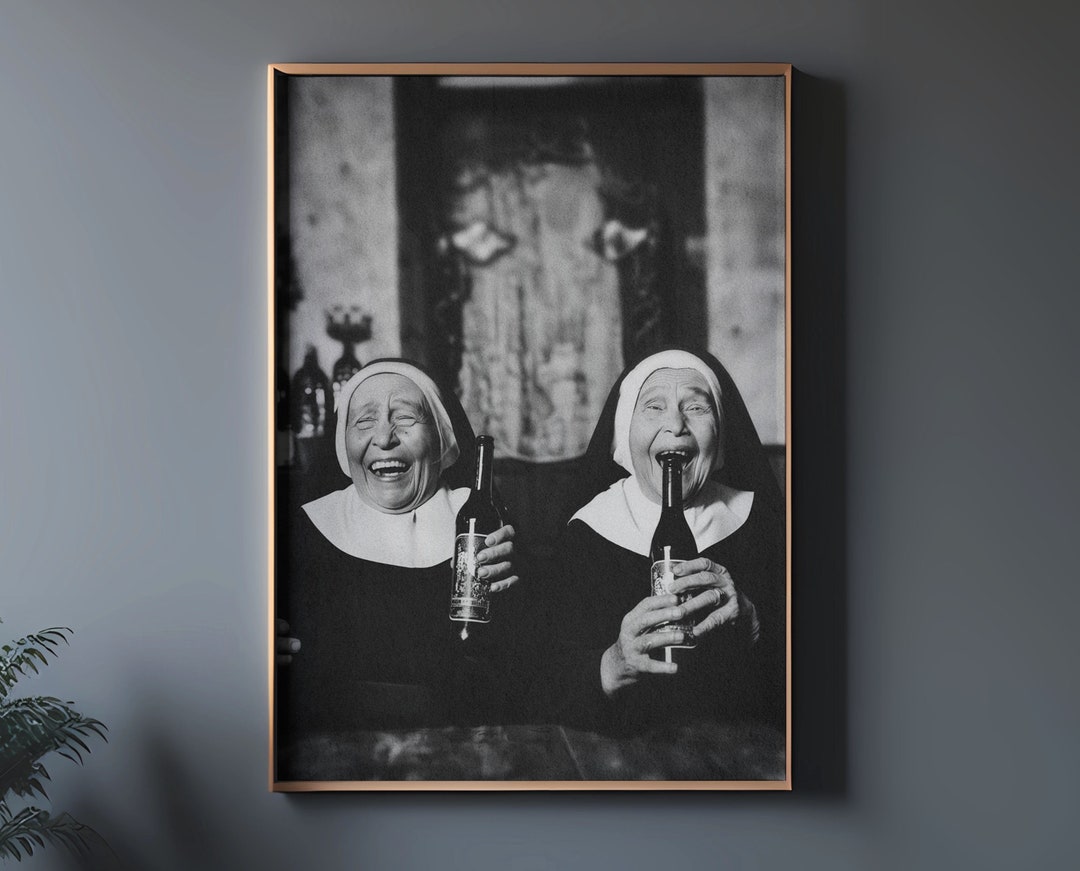 Funny Living Room Print, Funny Nuns Wall Decor, Vintage Funny Girls