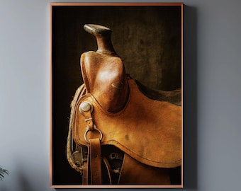 Vintage Horse Saddle Print: Rustic Cowboy Western Wall Art