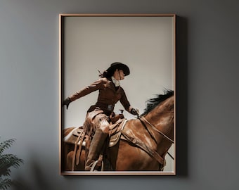 Vintage Cowgirl Horse Rider Art Print: Rustic Texas Ranch Decor