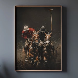 Polo players on horses in Action, Horse Wall Art, Retro Print style, Lifestyle Print, Polo Wall Art, Vintage Polo, Living room, Horsemen