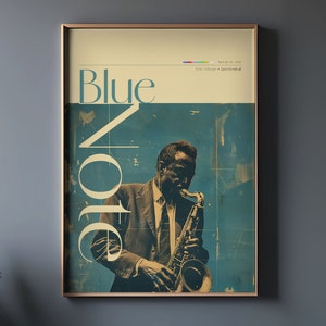 blue note jazz festival art print, gift musician friend, music wall art, living room art, husband office art, jazz lover art, office decor