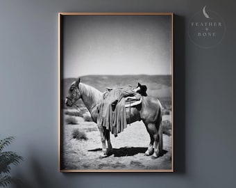 Vintage Cowgirl Horse Print: Western Desert Wall Art