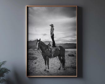 Cowgirl and Horse Texas Sundown Art Print: Vintage Western Style