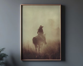 Cowgirl Horse Rider Art Print: Vintage Western Ranch Decor