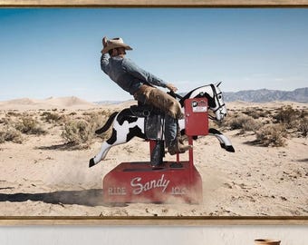Framed Funny Cowboy Wall Art, Western Desert Print, Southwestern Decor, Cowboy Artwork, Ranch Decor, Framed Canvas