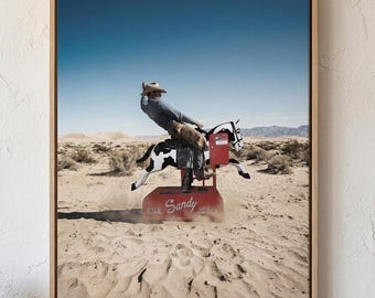 Framed Funny Cowboy Wall Art Print, Western Desert Decor, Vintage Ride Horse Artwork, Southwestern Ranch Wall Art