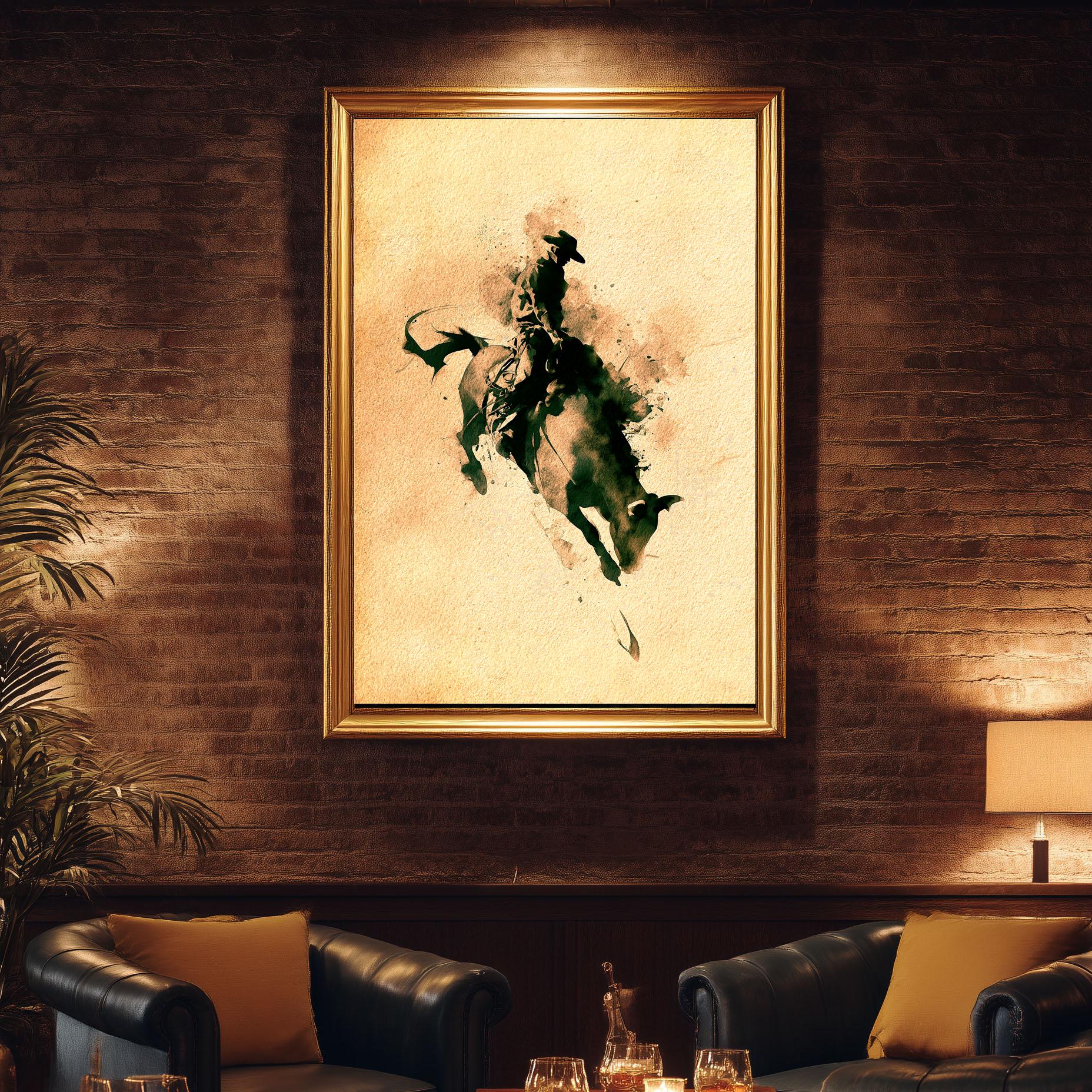 Rustic Brown Rodeo Cowboy Rodeo Print: Rustic Bull Rider Watercolor Wall Art - Etsy