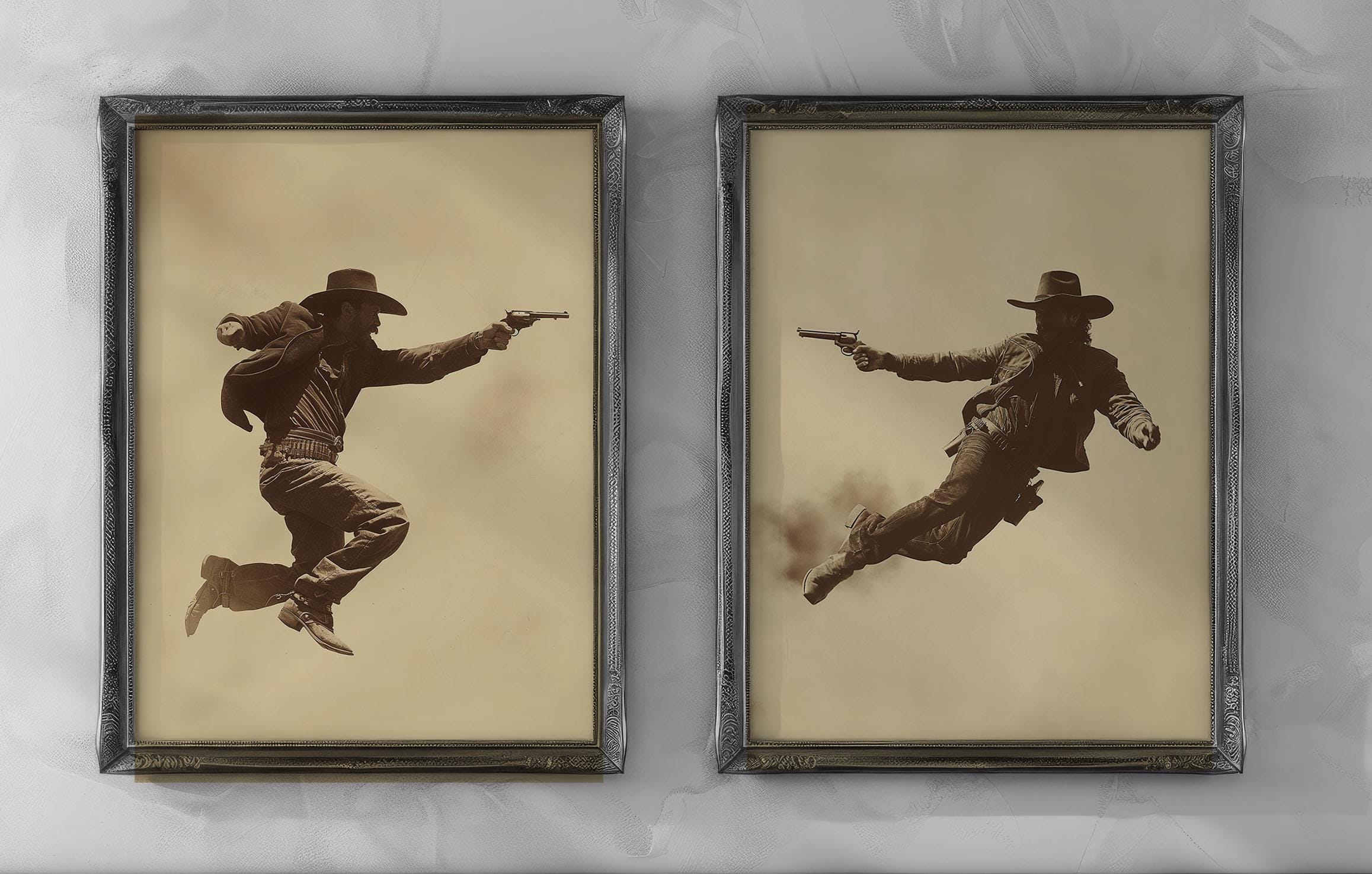 Western Cowboy Shootout Print: Vintage Wild West Art Poster - Etsy