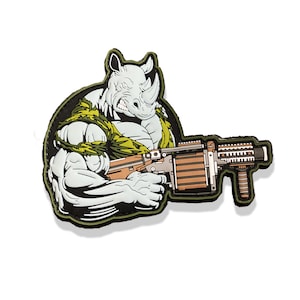 2A Rhino gewapende dieren 3D PVC moreel patch klittenband