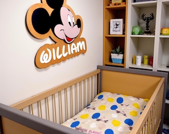 Personalized  Mickey Mouse Wood Name Sign - Nursery Plaque  - Kids Room Decor - Wall Sign